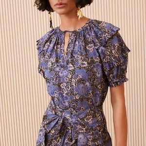 Ulla Johnson Ruffle Cotton Puff-Sleeve Mari Floral Top